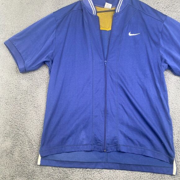 Nike Men's Size L Blue Windbreaker Short Sleeve Spellout Full Zip Vintage 2000's - Picture 2 of 12